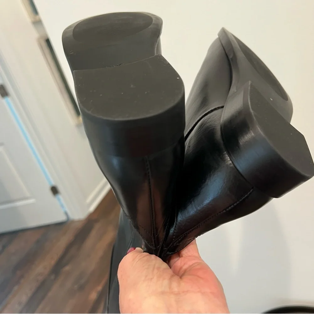 NWT Mango Black Leather Knee-High Riding Boots size 8 (38)